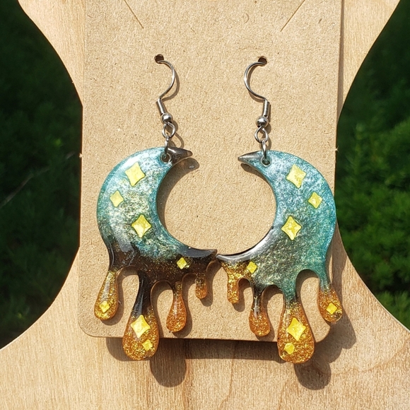 Jewelry - Dripping Moon Earrings/ Cresent/ Resin/ Handmade/ Stainless Steel Hooks 🌙